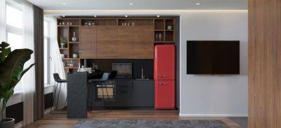 Студия в стиле лофт площадью 33 метра с красным холодильником - roomble.com